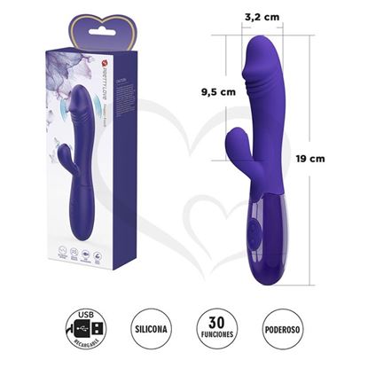 Vibrador con estimulador de clitoris, con 30 funciones y carga USB